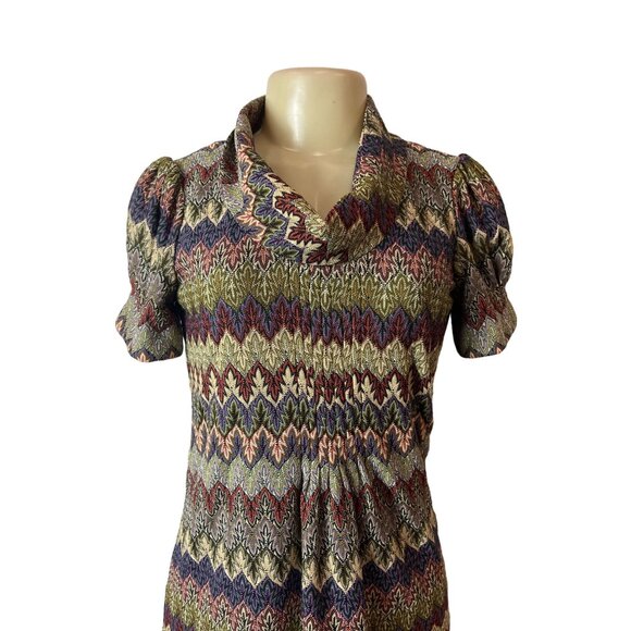 Jessica Howard Women's Colorful Pattern Drape Neck Puffed Midi Dress Sz 6 - Picture 4 of 7